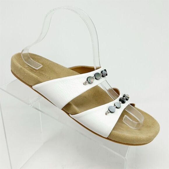 Jack Rogers Women's White Leather Beaded Slide Sandals Size 9M Casual Summer - Picture 1 of 12